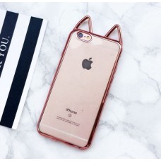 iPhone 6 6s 4.7 - Cute Cat Ear 3D Electroplated Bumper TPU Soft Protective Phone Cover Case - Rose Gold